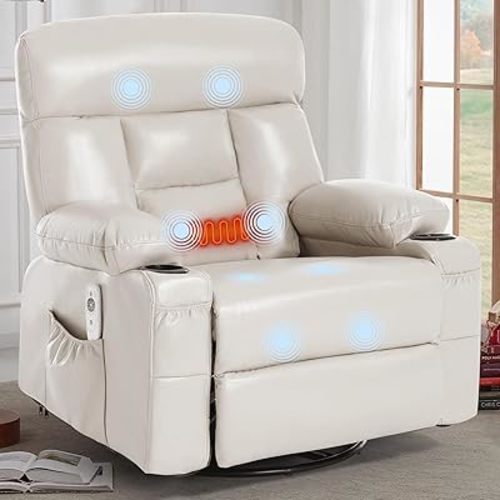 Swivel Rocker Recliner Chair Massage Beige Rocking Glider Chair for Nursery