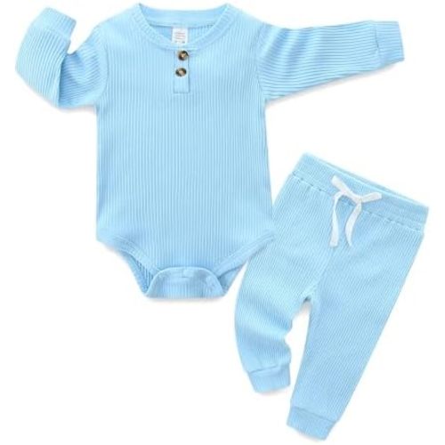 Newborn Baby Boy Girl Clothes Infant Ribbed Romper Cotton Long Sleeve Pant Sets for 0~18M Infant
