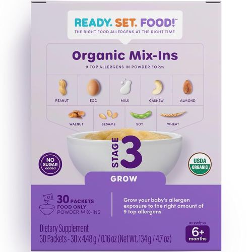 Stage 3 Mix-ins (30 Days) – Safe & Easy Early Allergen Introduction for Babies 6+ Months, Mix with Baby Food, With 9 Top Allergens: Organic Peanuts, Egg, Milk, Walnut, Cashew & More By Ready Set Food