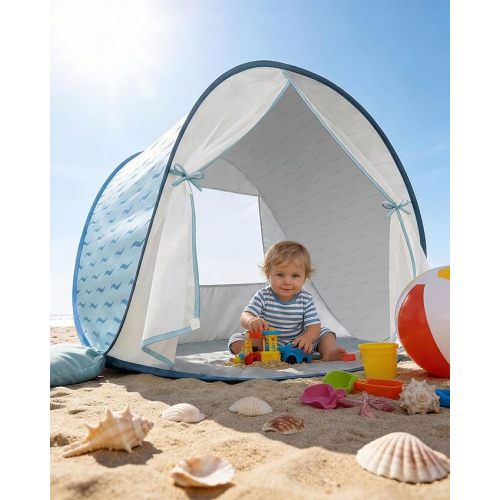 Baby Beach Tent, 2026 Upgrade Pop Up UPF 50+ UV Protection Sun Shelter Canopy with Mosquito Net Portable Outdoor Shade Summer Essentials for Babies & Toddlers- Blue