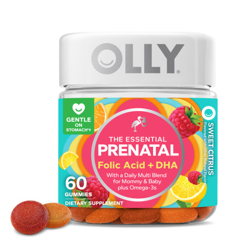 OLLY Essential Prenatal Multivitamin Gummies for Women, Folic Acid, Vitamin D, Omega 3 DHA, 60 Ct