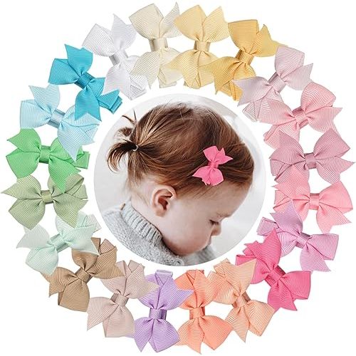 CÉLLOT Hair Clips for Girls - 20PCS Fully Lined Hair Bows Alligator Clips for Toddlers, Kids, Infants, and Babies