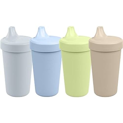 Re-Play Made in USA 10 Oz. Sippy Cups for Toddlers, Pack of 4 - Reusable Spill Proof Cups for Kids, Dishwasher/Microwave Safe - Hard Spout Sippy Cups for Toddlers 3.13" x 6.25", Meadow