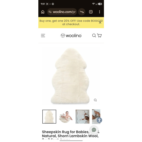 Sheepskin Rug for Babies, 100% Natural, Shorn Lambskin Wool, 2 x 3 Feet, Ivory