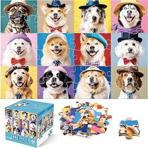 Jumbo Floor Puzzle for Kids,48 Piece Funny Dog Jigsaw Puzzles,Learning Educational Toys for Toddlers Ages 3-5,Puppy Theme Puzzles Children Easter Gift for Boy Girl Ages 4-8