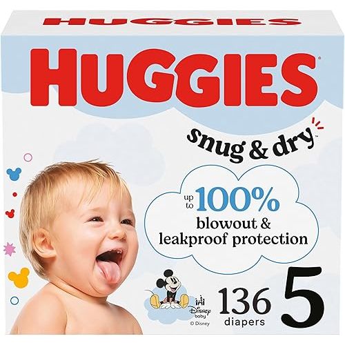 Huggies Size 5 Diapers, Snug & Dry Baby Diapers, Size 5 (27+ lbs), 136 Count, Packaging May Vary