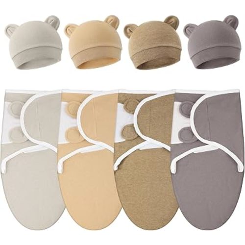 Buryeah 4 Pack Preemie Swaddle Blankets with Hats, Preemie, Classic, Khaki