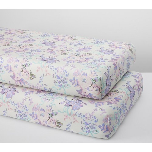 LoveShackFancy Lavender Damask Floral Organic Crib Fitted Sheet