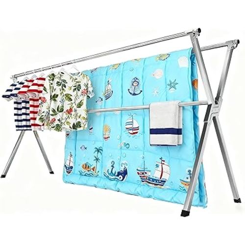 Clothes Drying Racks Outdoor, Updated Version,Stainless Steel Laundry Drying Rack for Indoor Outdoor and The Balcony,Length Adjustable Saves Space,with Windproof Hooks