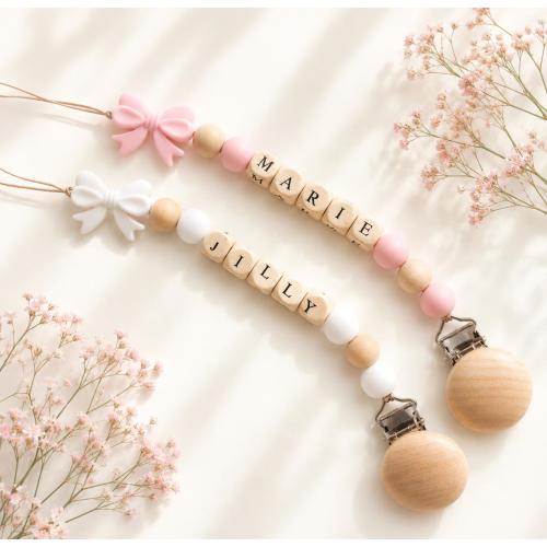 Personalized Dummy Clip Bow, Pacifier Holder, Personalized Pacifier Clip, Custom Newborn Soother Holder,  Baby Shower Gift