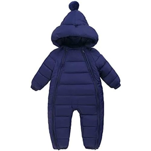 Baby Snowsuit Winter Warm Romper Jumpsuit Boys Girls Hooded Down Jacket Double Zip Outerwear