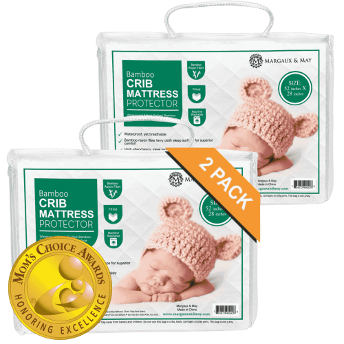 Margaux & May Crib Mattress Protector  2 Pack, Waterproof, OEKO-TEX Certified, Breathable, White