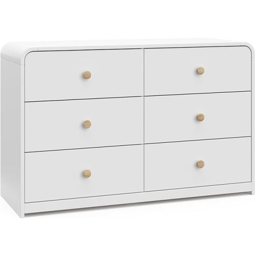 Storkcraft Santos 6 Drawer Bedroom Dresser (White & Natural) – GREENGUARD Gold Certified Dresser for Kids Bedroom with Interlocking Drawer System
