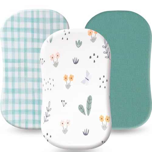Bassinet Sheets 17" x 29" Fit for Halo BassiNest Swivel Sleeper and 4moms Mamaroo Sleep, 100% Jersey Cotton Super Soft and Breathable Bassinet Fitted Sheets for Baby, 3 Pack, Green