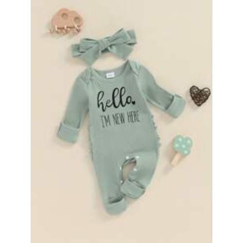 Im New Here Newborn Outfit Girl Long Sleeve Letter Romper Ribbed Knit Jumpsuit Baby Girl Preemie Coming Home Outfit | SHEIN USA