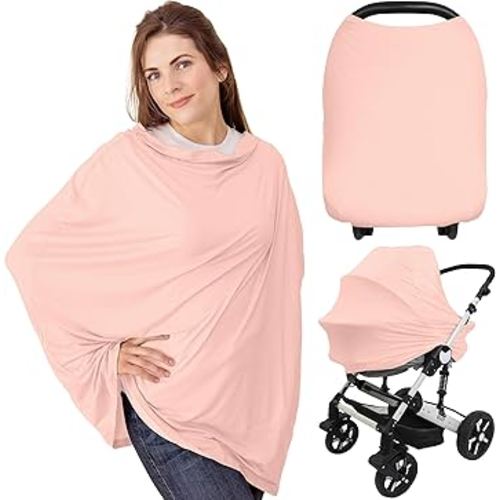 Car Seat Covers for Babies - Nursing Covers for Breastfeeding, Baby Car Seat Canopy for Girls, Boys, Nursing Essentials for Breastfeeding Women, Infant Stroller Privacy Protection (Sakura)