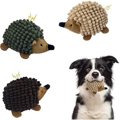 Plush Hedgehog Dog Toys 3 PCS - Squeaky No-Stuffing Hedgehog for Small and Medium Dogs - Keep Your Puppy Busy with Multi-Colored Interactive Toys for Aggressive Chewers