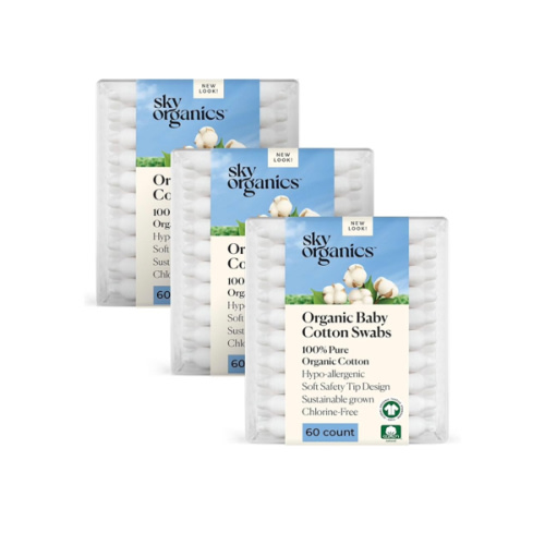 Sky Organics - Organic Baby Cotton Swabs, 180 ct. - Ultra Soft Baby Safe Tips - Strong & Durable - Hypoallergenic - Chlorine Free - Natural, Vegan & Cruelty Free - Skin Care & Baby Care
