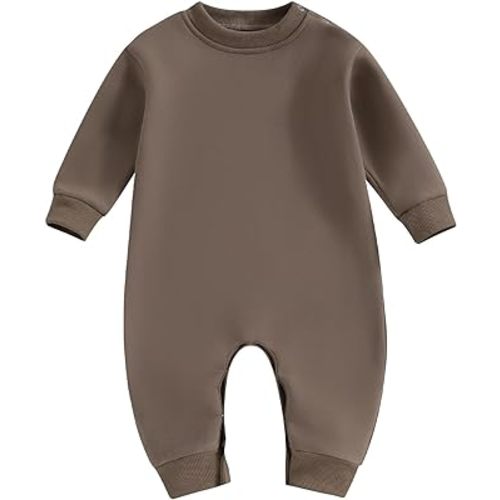 AEEMCEM Newborn Baby Boy Girl Clothes Fleece Romper Jumpsuit Solid Color Long Sleeve One Piece Bodysuit Warm Winter Outfit