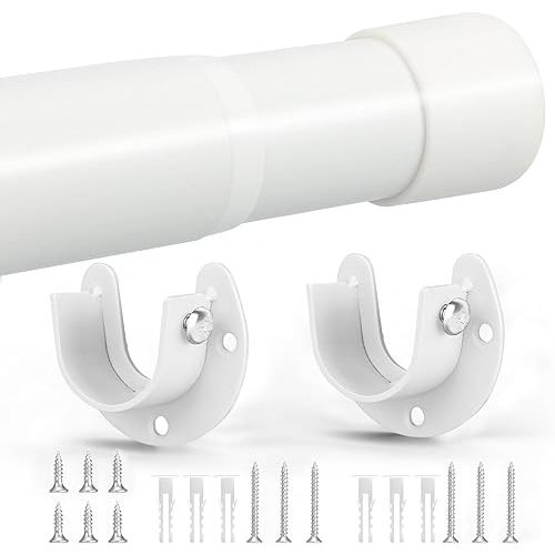 Closet Rod, 17 to 53 Inch Closet Rods for Hanging Clothes, Heavy Duty Adjustable Closet Hanging Rod Bar White Closet Poles for Wardrobes, Closet, Bathroom, Windows,1.3 Inch Diameter