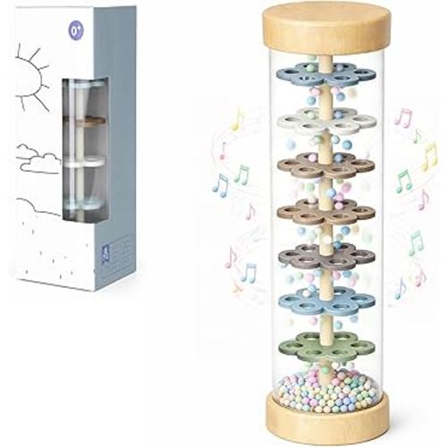 Rain Stick Baby Toy, Montessori Baby Toys for 6–12 Months & 1 Year Old, Wooden Sensory Baby Rattle with Rainmaker Sound, Gentle Shake Volume Control & Extended Play Time – Infant Musical Toy