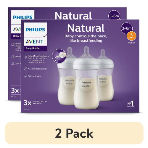 (2 pack) Philips Avent Natural Baby Bottles with Natural Response Nipples (Medium Flow, Flow 3), 9oz, 3-Pack, SCY903/93