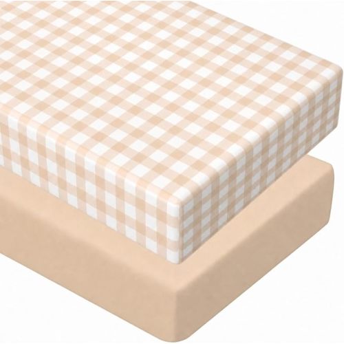 2 Pack Gingham Crib Sheets, Khaki