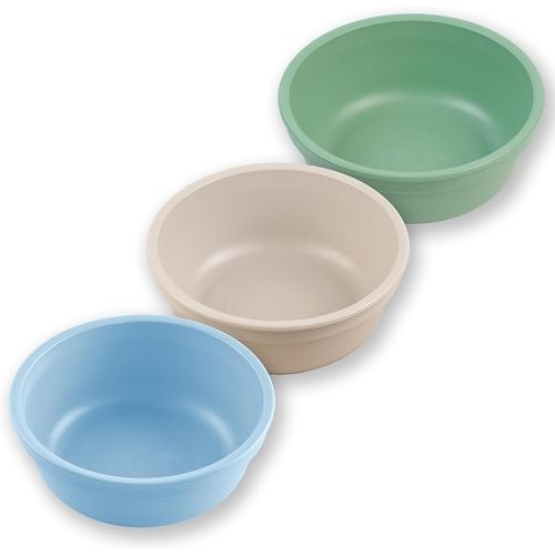 Re-Play 12 oz. Toddler Bowls Set of 3 - Kids Deep-Walled, Durable & Reusable Snack and Meal Bowls, Dishwasher & Microwave Safe, BPA-Free, Made in USA from Recycled Plastic, Beach Baby