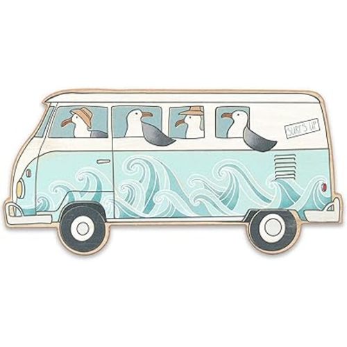 Seagulls On A Bus Retro Wood Wall Decor - Beachy Wall Art for Bathroom, Living Room, or Sunroom