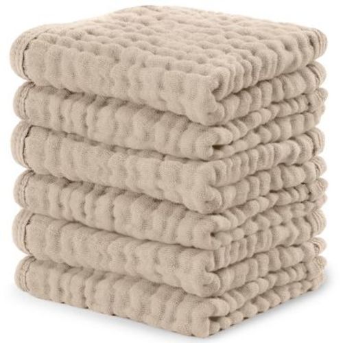 Comfy Cubs Muslin Baby Washcloths 6 Pack - Soft Large 10"x10" 6-Layer Absorbent Cotton - Sand