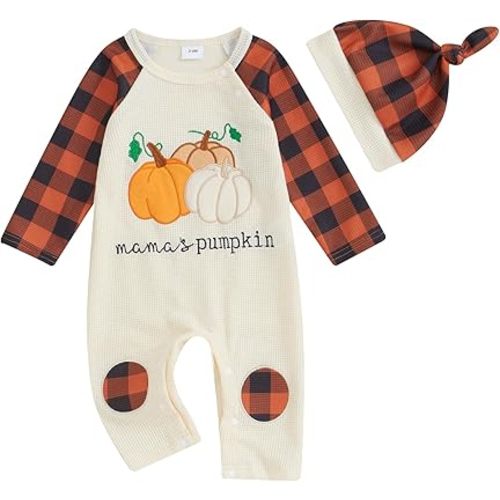 Ledy Champswiin 2Pcs Neutral Outfits Newborn Baby Boy Girl Pumpkin Romper Jumpsuit My 1st Halloween Clothes with Hat