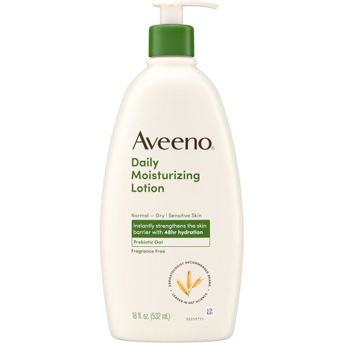 Aveeno Daily Moisturizing Body Lotion, Body Lotion for Dry Skin with Prebiotic Oat, Paraben Free, Fragrance Free, Non-Greasy, Non-Comedogenic Moisturizer, 18 FL OZ