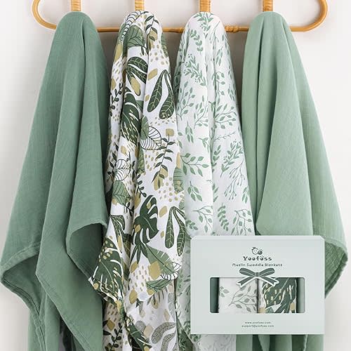 Yoofoss Organic Muslin Swaddle Blankets, Baby Blankets, 47 x 47 Inches Receiving Blanket for Baby Boys and Girls, Baby Essentials for Newborns Soft Breathable