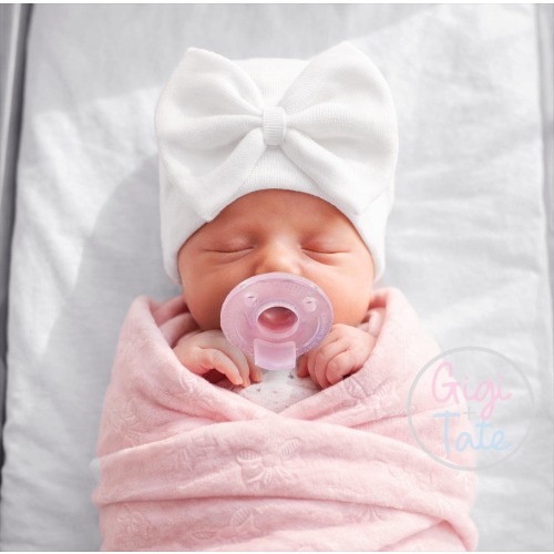 Handmade Pink Baby Girl Hospital Hat with Bow