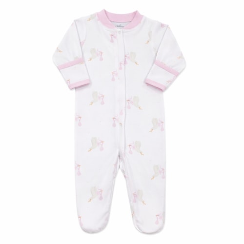 Stork Print Zippered Pima Cotton Footie – Personalized Baby Coming Hom – Caprilina