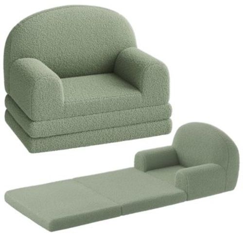 Kids Couch, 2-in-1 Convertible Teddy Fleece Fabric Toddler Sofa Chair, Soft Fold Out Couch Lounger for Kids