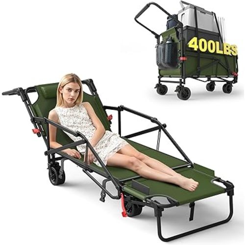 LEVELEVE Heavy Duty Folding Wagon - 2-in-1 Collapsible Cart, 400lb Capacity, All-Terrain Wheels w/Brakes & Side Pockets