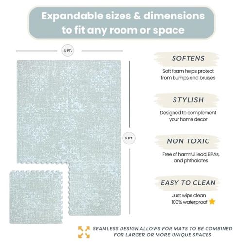 Baby Play Mats for Floor - Eden (4x6ft) - Premium EVA Foam Play Mat for Babies & Toddlers - Perfect for Tummy Time, Crawling, Playroom - Stylish & Comfortable Kids Play Mat
