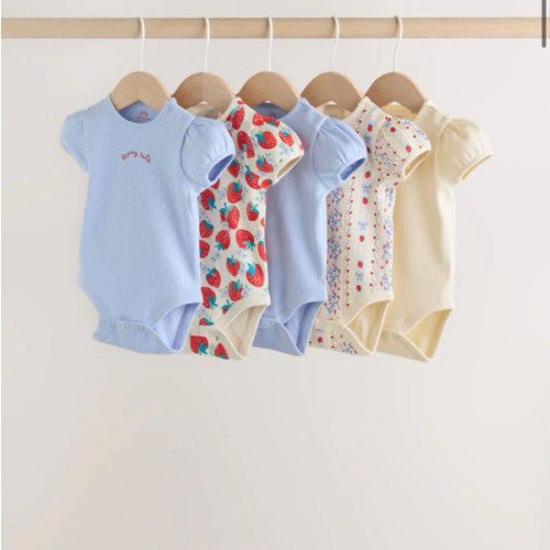 Blue Short Sleeve Baby Bodysuits 5 Pack