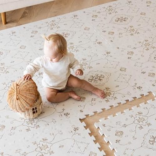 Lillefolk Baby Play Mat for Floor – 6x8ft Vintage Vanilla |PFAS Free Non Toxic Premium EVA Foam Tiles for Tummy Time, Crawling & Playpen – No Loose Edges Floor Mat for Babies & Toddlers (12 Tiles)