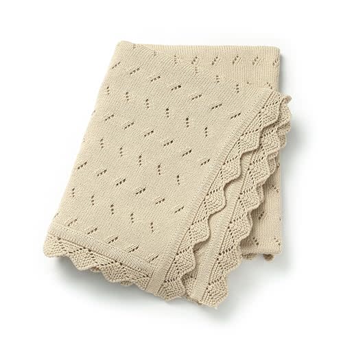 Loyfoky Baby Blanket 100% Cotton Knit Swaddle Soft Newborn Receiving Blanket Cozy for Boy/Girl Crib,Stroller Khaki 40x30in