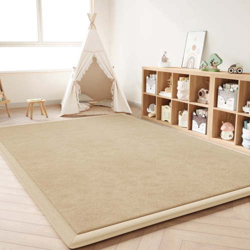 Loartee Baby Play Mat for Floor - 59" x 59" Non-Slip Coral Velvet Memory Foam Nursery Crawling 1.18" Thick Rug for Babies, Toddlers, Infants, Kids, Brown