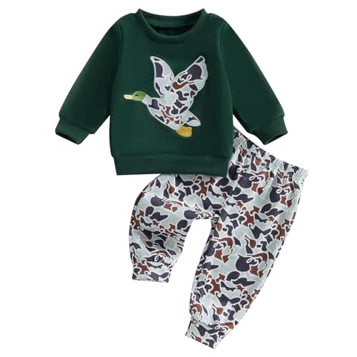 Doqcey Toddler Boy Hunting Outfit Mallard Duck Long Sleeve Sweatshirt Top Casual Pants Set Baby Duck Hunter Clothes