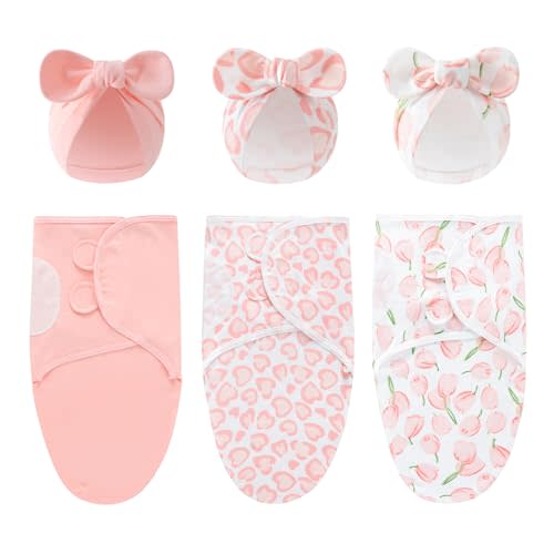 Baby Swaddle Sleep Sack with Hat Set for 0-3 months 3-Pack Soft Cotton Newborn Wearable Swaddle Wrap for Girls Boys