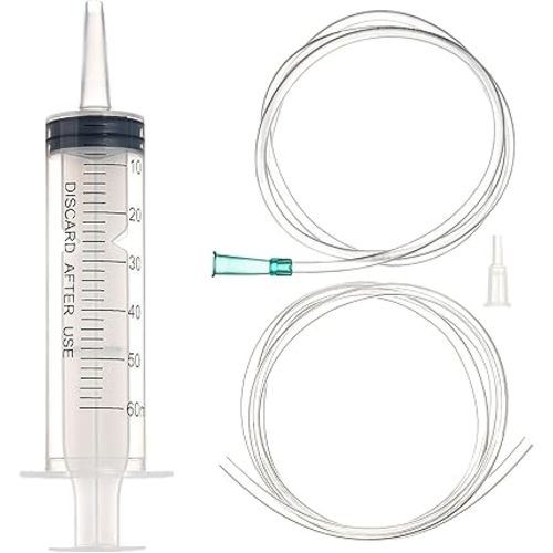SHAOTONG 60ml Syringe with 40 Inch Tube and Tip Adapter, for Feeding Pets, Liquid Refilling, Drawing Oil Fluid