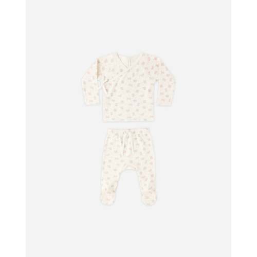 Wrap Top + Footed Pant Set Flower Field