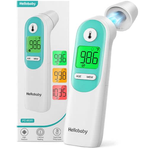 Hellobaby 3‑in‑1 Baby Thermometer, Ear & Forehead with Age‑Adjusted Alert | 1s Accurate Reading, Fever Alarm, Mute Mode, 35 Memory, Silent Modes,Batteries Included, for Infants,Baby, Kids & Adults