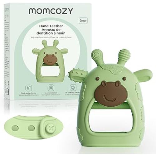 Momcozy Baby Teether Toys | Food Grade Silicone Teether Baby Toys | Green | | Adjustable Baby Teething Toys | Baby Teething Relief| Baby Teether 0-6 Months | Teething Toy 6-12 Months | Baby Essential