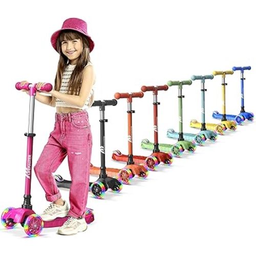 Lifemaster Mini 3-Wheel Kids Scooter with Multi-Color Wheel Lights – 4-Height Adjustable Handlebar, Wide Anti-Slip Deck, Child Safety Certified, Boys & Girls Ages 2+ Supports Up to 110 lbs