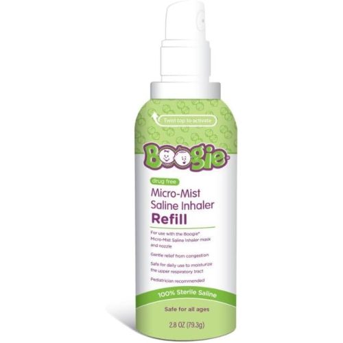 Boogie Micro-Mist Saline Inhaler Refill, Unscented, Baby Nose Congestion Relief, Nasal Spray for Kids, Pediatrician Recommended, Unscented, 2.8 oz (Pack of 1)